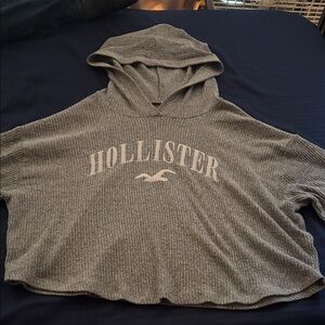 Hollister Light Gray Ribbed Hooded Cropped Pullover